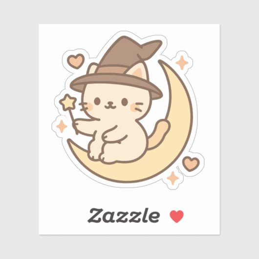 Schattigee heksenkat op halve maan sticker (Vel)