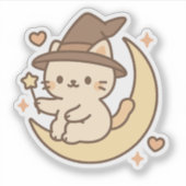 Schattigee heksenkat op halve maan sticker (Voorkant)