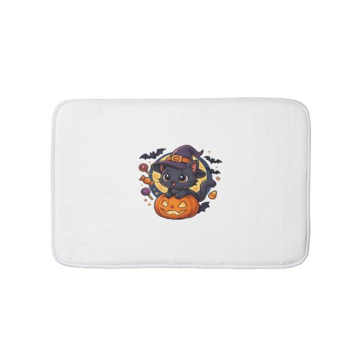 Schattigee heksenkat op pompoen - Halloween Art Ov Badmat (Voorkant)