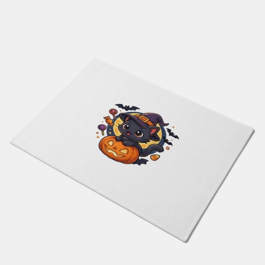 Schattigee heksenkat op pompoen - Halloween Art Ov Deurmat (Schuin)