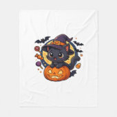 Schattigee heksenkat op pompoen - Halloween Art Ov Fleece Deken (Voorkant)