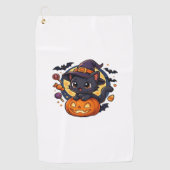 Schattigee heksenkat op pompoen - Halloween Art Ov Golfhanddoek (Voorkant)