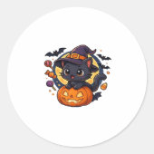 Schattigee heksenkat op pompoen - Halloween Art Ov Ronde Sticker (Voorkant)