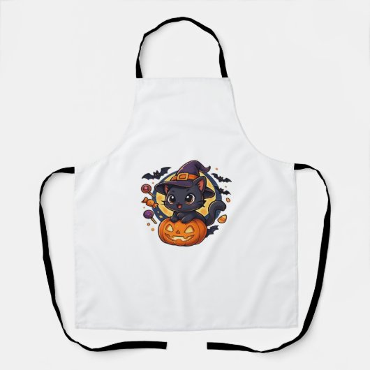 Schattigee heksenkat op pompoen - Halloween Art Ov Schort (Voorkant)