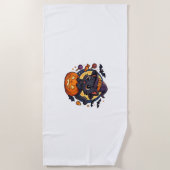 Schattigee heksenkat op pompoen - Halloween Art Ov Strandlaken (Voorkant)