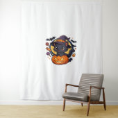 Schattigee heksenkat op pompoen - Halloween Art Ov Wandkleed (In situ)