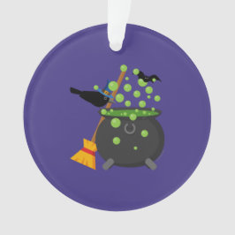 Schattigee heksenkraai op zoek naar een bubbelende ornament