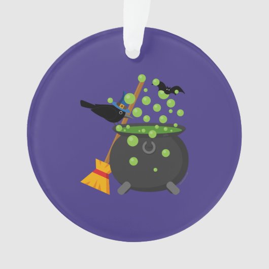 Schattigee heksenkraai op zoek naar een bubbelende ornament (voorkant)