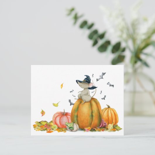 Schattigee heksenmuis op de pompoen briefkaart (Staand voorkant)