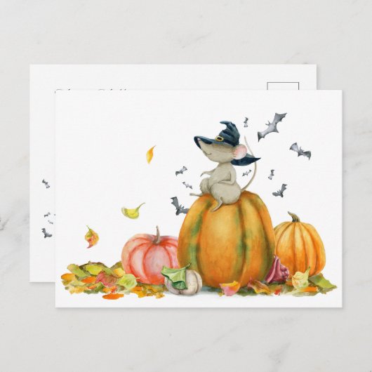 Schattigee heksenmuis op de pompoen briefkaart (Voorkant / Achterkant)