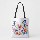 Schattigee heldere kleurrijke florale vlinder Wate Tote Bag (Voorkant)