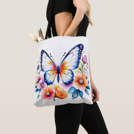 Schattigee heldere kleurrijke florale vlinder Wate Tote Bag