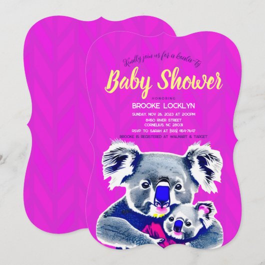 Schattigee Heldere Neon Roze Moeder en Baby Koala' Kaart (Voorkant / Achterkant)