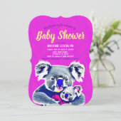 Schattigee Heldere Neon Roze Moeder en Baby Koala' Kaart (Staand voorkant)