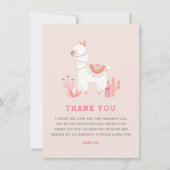 Schattigee hele lama leuk roze eerste verjaardag bedankkaart (Voorkant)