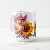Schattigee Hen in Roze Pet met Heldere Zonnebloem Koffiemok (Voorkant links)