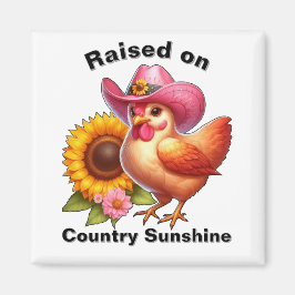 Schattigee Hen in Roze Pet met Heldere Zonnebloem Magneet