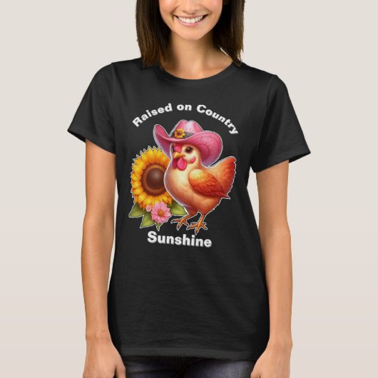 Schattigee Hen in Roze Pet met Heldere Zonnebloem T-shirt (Voorkant)