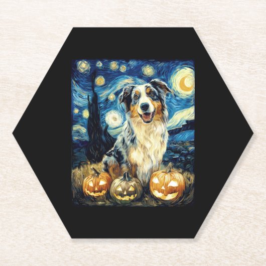 Schattigee herdershond Halloween Jack O Lant Kartonnen Onderzetters (Voorkant)