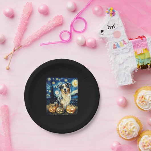 Schattigee herdershond Halloween Jack O Lant Papieren Bordje (Feest)