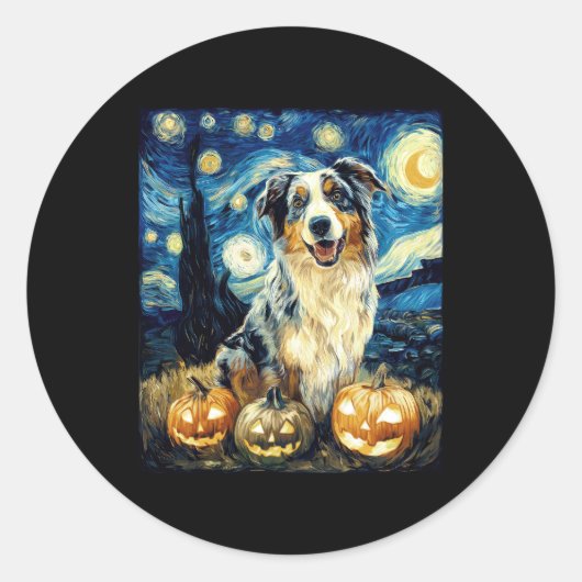 Schattigee herdershond Halloween Jack O Lant Ronde Sticker (Voorkant)