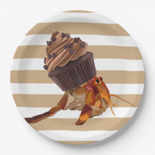 Schattigee heremietkrab met chocolade cupcake shel papieren bordje