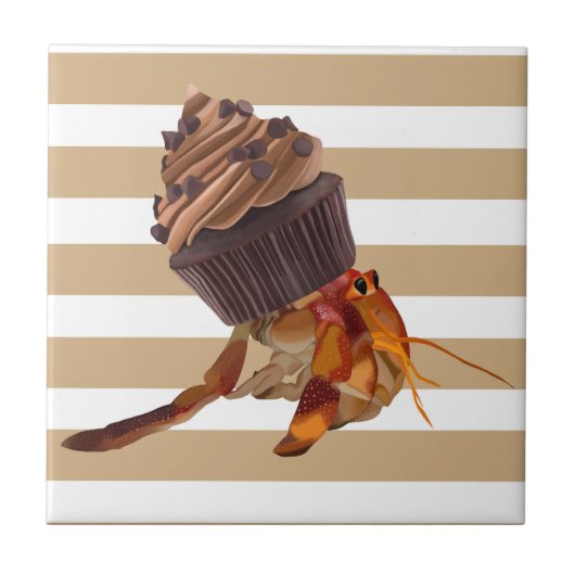Schattigee heremietkrab met chocolade cupcake shel tegeltje (Voorkant)
