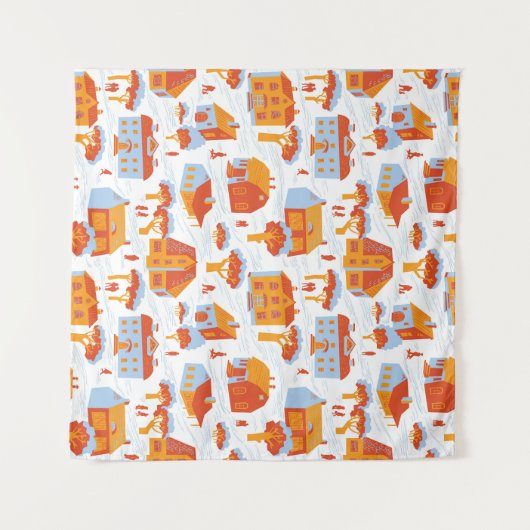 Schattigee herenhuizen:  Doodle Wandkleed (Voorkant (horizontaal))