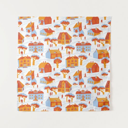 Schattigee herenhuizen: Doodle Wandkleed (Voorkant)