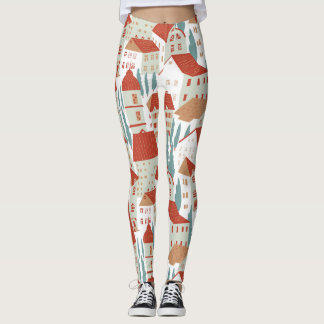 Schattigee herenhuizen: naadloze illustratie leggings