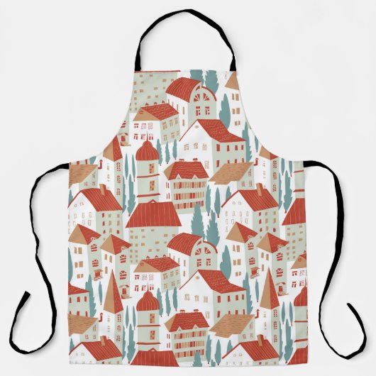 Schattigee herenhuizen: naadloze illustratie schort (Voorkant)