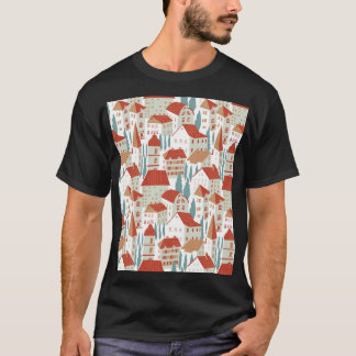 Schattigee herenhuizen: naadloze illustratie t-shirt