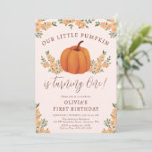 Schattigee Herfst Bloemen Kleine Pompoen Meisje 1e Kaart (Staand voorkant)