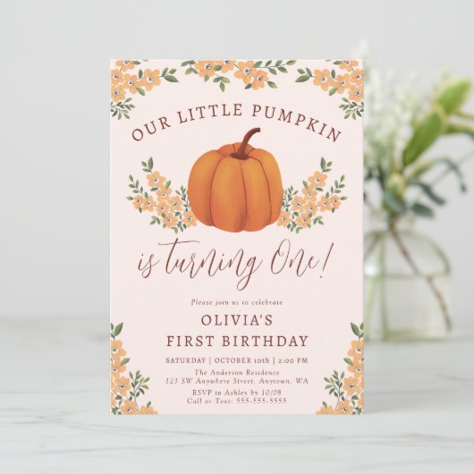 Schattigee Herfst Bloemen Kleine Pompoen Meisje 1e Kaart (Staand voorkant)