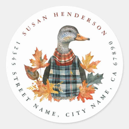 Schattigee Herfst Eend Ronde Stickers (Voorkant)