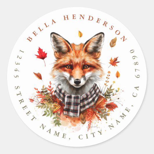 Schattigee Herfst Fox Ronde Stickers (Voorkant)