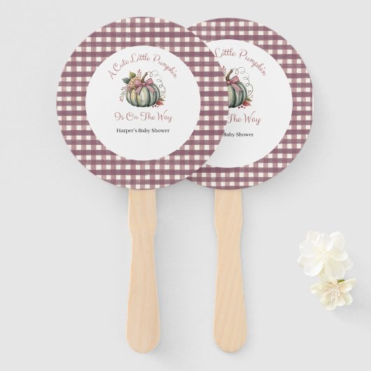 Schattigee Herfst Groen & Plum Pompoen Thema Baby  Handwaaier (Voorkant en achterkant)