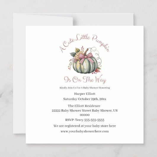Schattigee Herfst Groen & Plum Pompoen Thema Baby  Magnetische Uitnodiging (Voorkant)