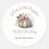 Schattigee Herfst Groen & Plum Pompoen Thema Baby Ronde Sticker (Voorkant)
