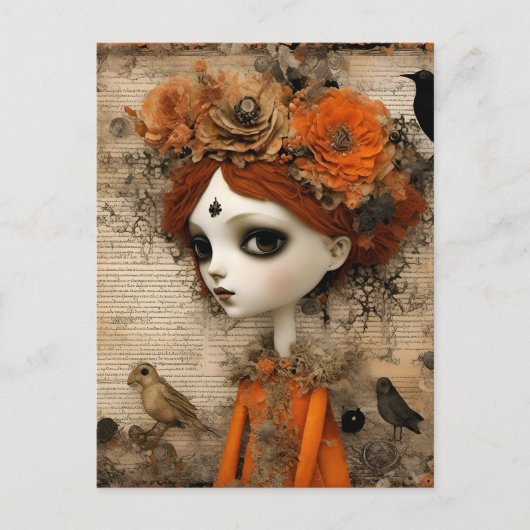 Schattigee herfst Halloween Doll Collage Briefkaart (Voorkant)