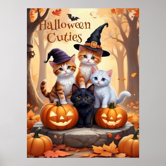 Schattigee Herfst Halloween Kittens in Kostuums Po Poster (Voorkant)