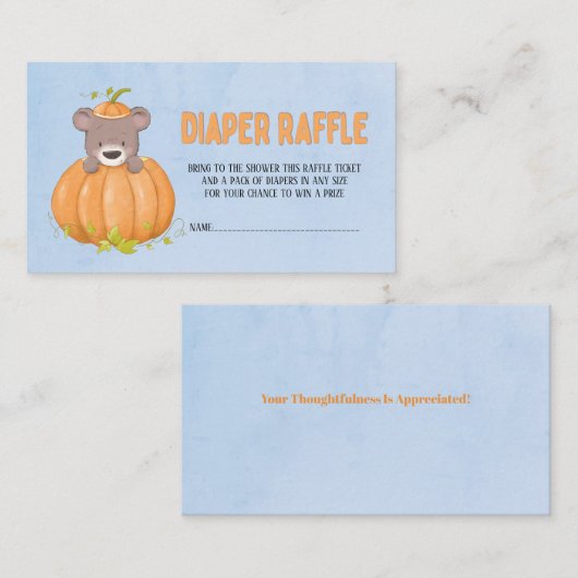 Schattigee Herfst Herfst Beer Pompoen Luier Raffle Visitekaartje (Voorkant / Achterkant)