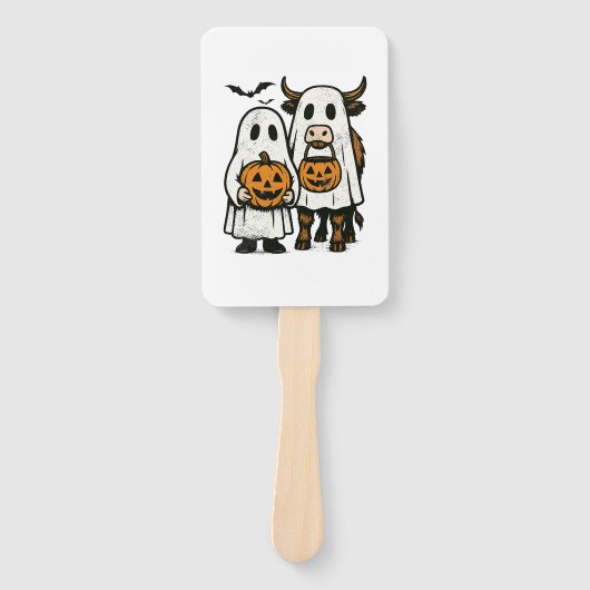 Schattigee Herfst Highland Koe Ghost Halloween 2 Handwaaier (Voorkant)