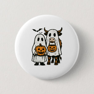 Schattigee Herfst Highland Koe Ghost Halloween 2 Ronde Button 5,7 Cm