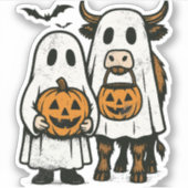 Schattigee Herfst Highland Koe Ghost Halloween 2 Sticker (Voorkant)