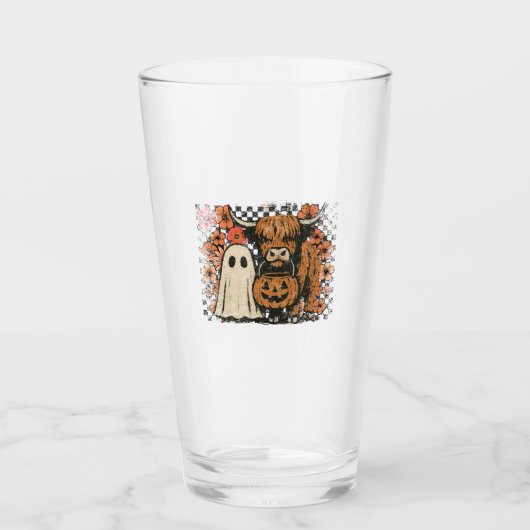 Schattigee Herfst Highland Koe Ghost Halloween Glas (Voorkant)