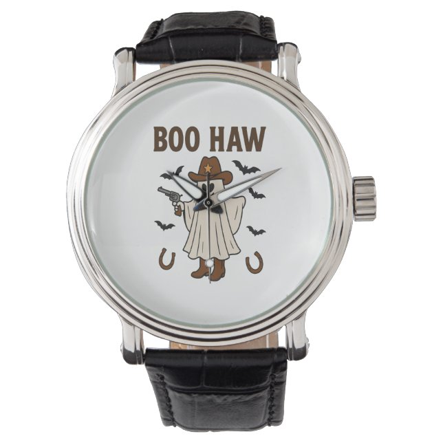 Schattigee Herfst Highland Koe Ghost Halloween Horloge (Voorkant)