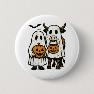 Schattigee Herfst Highland Koe Ghost Halloween Ronde Button 5,7 Cm