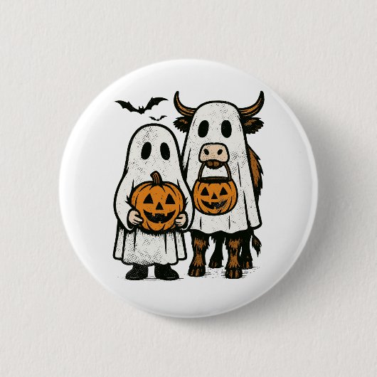 Schattigee Herfst Highland Koe Ghost Halloween Ronde Button 5,7 Cm (Voorkant)