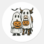 Schattigee Herfst Highland Koe Ghost Halloween Ronde Sticker (Voorkant)